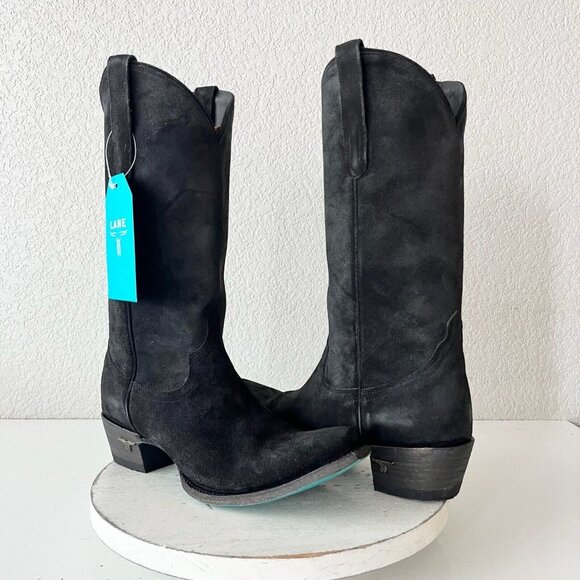 Lane EMMA JANE Womens Cowboy Boots 9 Black Suede Western Cowgirl Mid Calf Tall - Picture 13 of 13